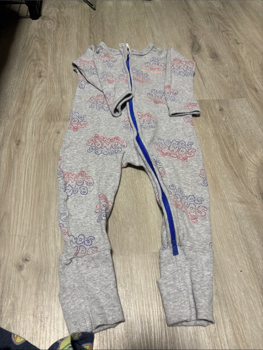Bonds Grey One-Piece Zip Romper with Blue‎ Trim